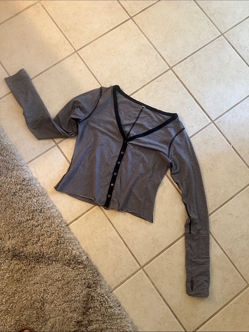lululemon athletica Black & Gray Striped Long Sleeve Button Cardigan